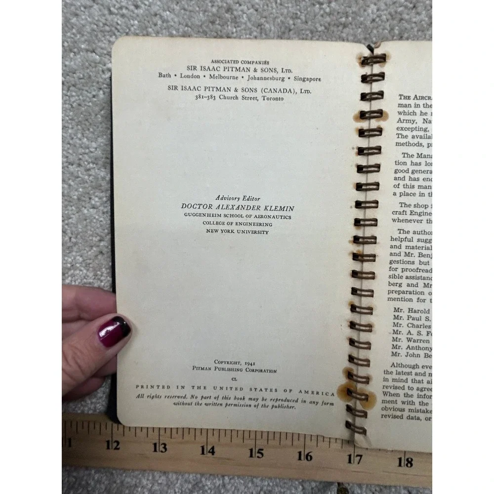 Aircraft Mechanic's Pocket Manual Ashkouti 1941 Spiral Bound Pitman Aviation